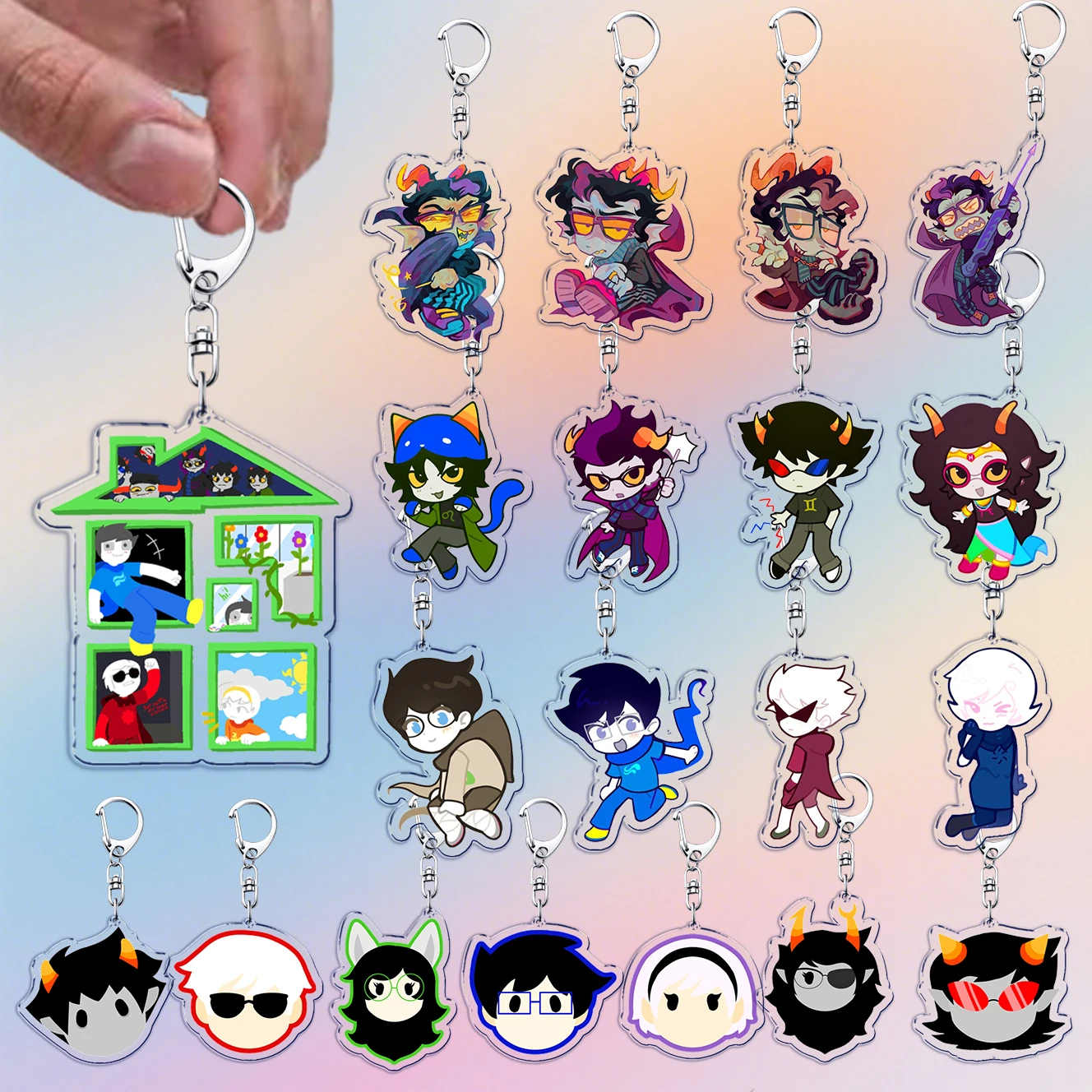 Homestuck dos desenhos animados chaveiro acessórios saco encantos dave strider john egbert karkat gamer chaveiros jóias fãs freinds presente