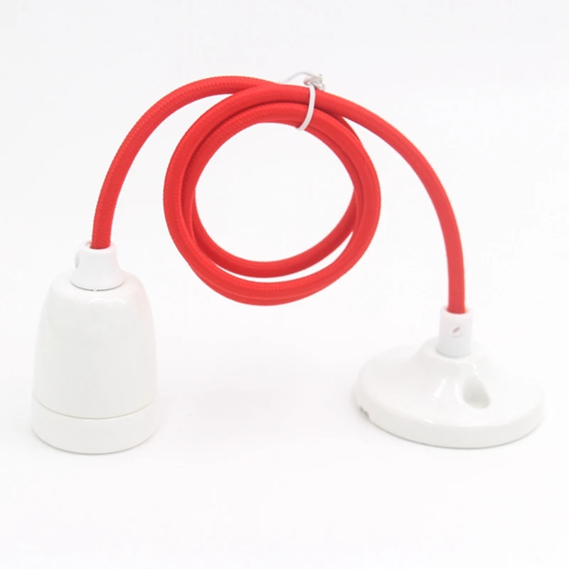Ceramic Ceiling Lamp Pendant Light Cord Kits Fabric Cord with Porcelain Bulb Holder