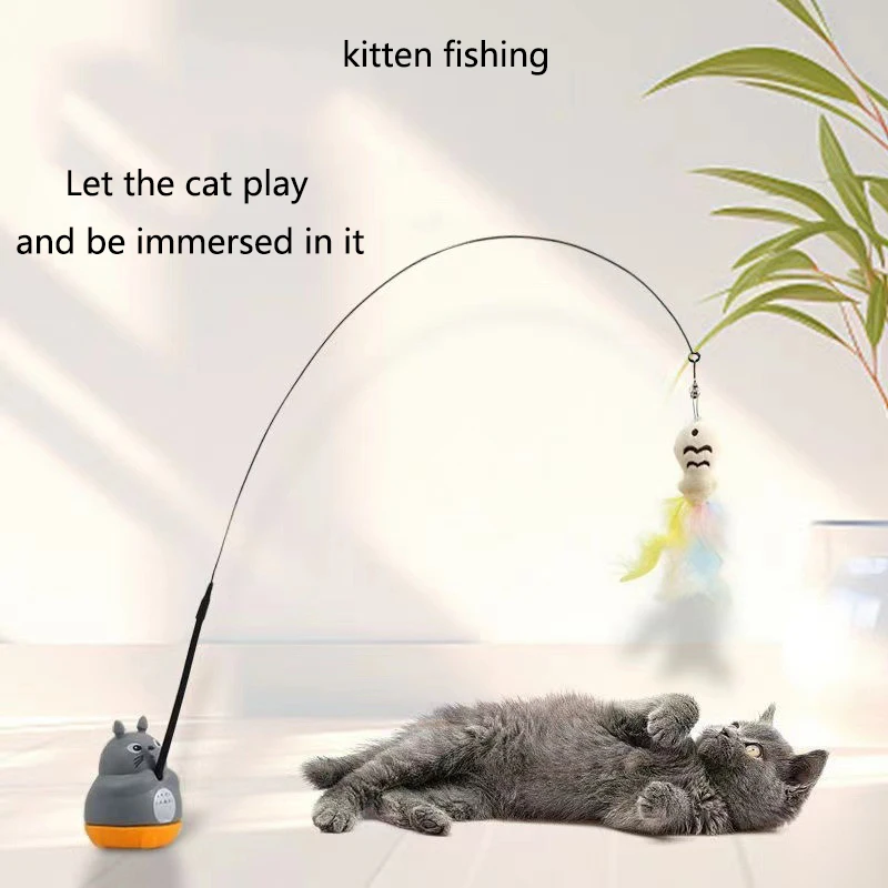 Chinchilla-Katzenspielzeug: Lustiger Katzenstab aus Stahldraht mit langer Stange, Feder, niedliches Katzenspielzeug für Kätzchen, rotierendes Selbstbeschäftigungsspielzeug zur Stresslinderung für