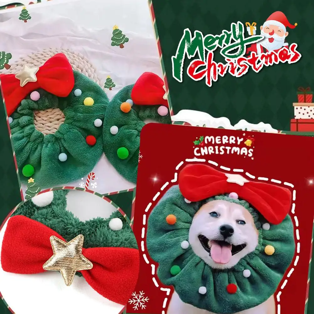 น่ารักคริสต์มาสและปลอกคอสุนัข Santa ผ้าพันคอเสื้อผ้าอุปกรณ์เสริมคริสต์มาสปาร์ตี้ตกแต่งผ้าพันคอน่ารักสําหรับ Kitt Z2d8