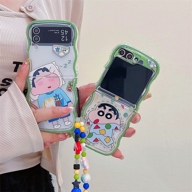 Cute Cartoon Japan Anime Crayon Shin-chan Transparent Phone Case For Samsung Galaxy Z Flip 7 6 5 Hard TPU Cover For Z Flip 4 3 view 2