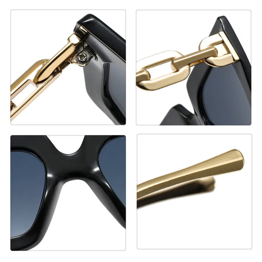 2022 New Fashion Women Square Sunglasses For Ladies Modern Luxury Brand Designer Sun Glasses Vintage Metal Chain Eyewear Shades