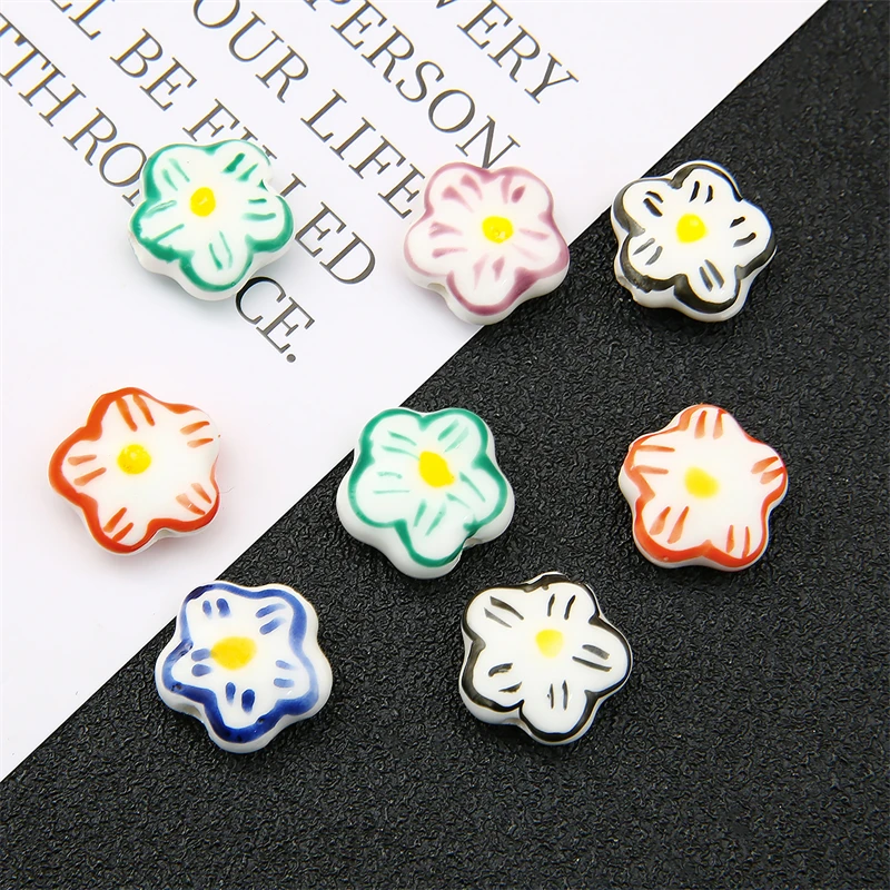 2 Stück handbemalte bunte Kirschblüten-Keramikperlen mit geradem Loch für DIY-Armbänder, Halsketten, Perlenketten-Zubehör – Detail 6