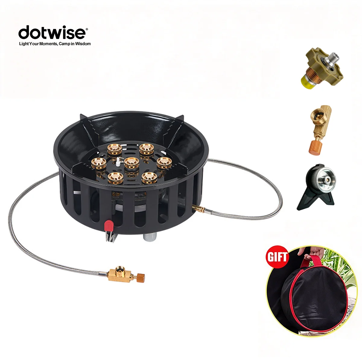 Dotwise 19800W High-Power 7-Core Strong Fire Camping Stove Portable Gas Burner Windproof Electronic Ignition Camping Equipment