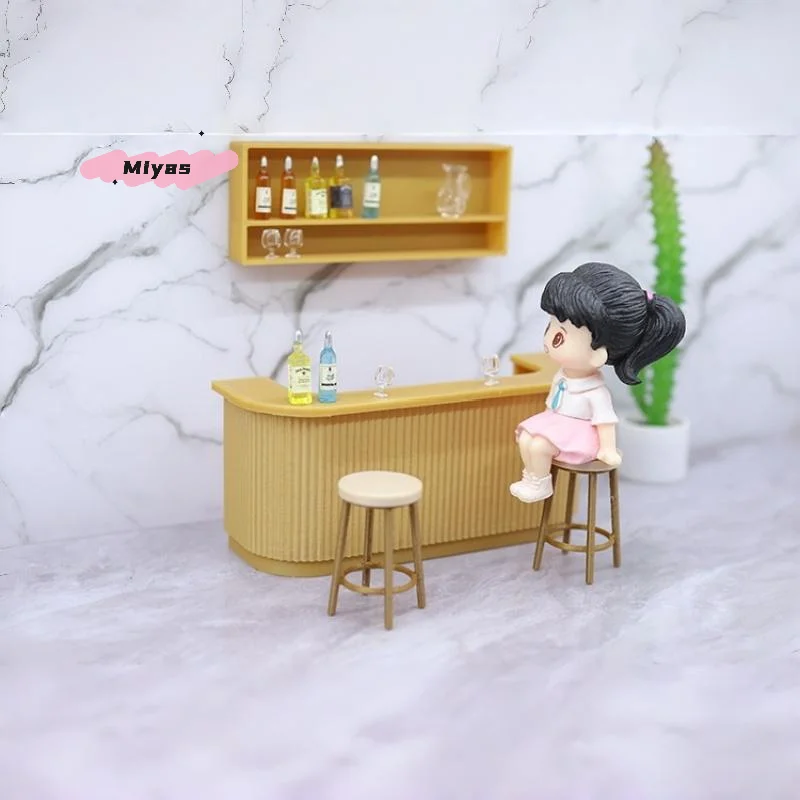 Conjunto de móveis de plástico em miniatura, 3 peças, para casa de bonecas, escala 1/12, mesa, cadeira, balcão de bar, modelo de acessórios para casa de brincar