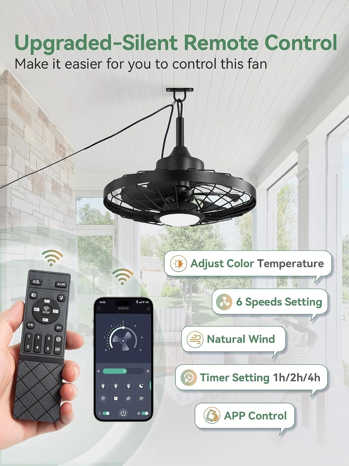 Ceiling Fan with Lights 20 inch，High-Quality Metal Standard Size Smart APP/Alexa Control Remote Control 3 CCT Color Changing (Black) view 5