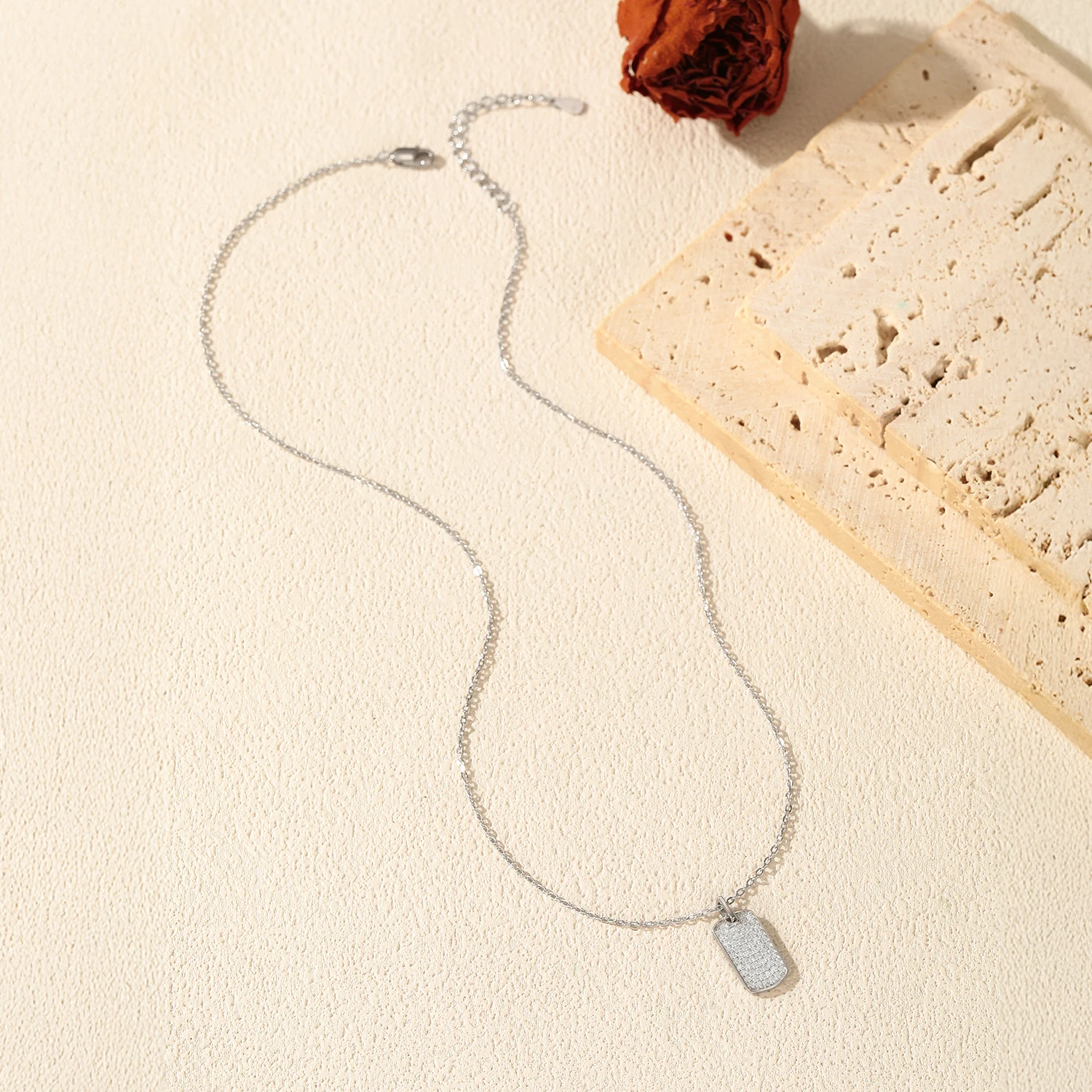 Women's D Color Moissanite Rectangle Pendant Necklace