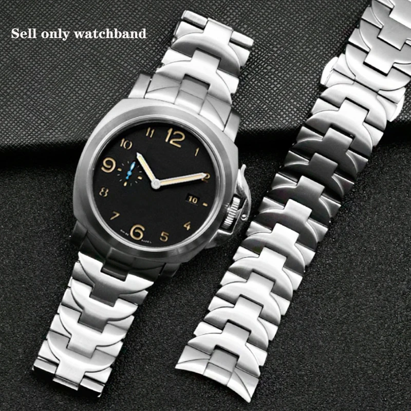 316L Stainless steel watch strap 24mm watchband for Panerai PAM111 PAM441 for men watch band Curved soild metal watch bracelet