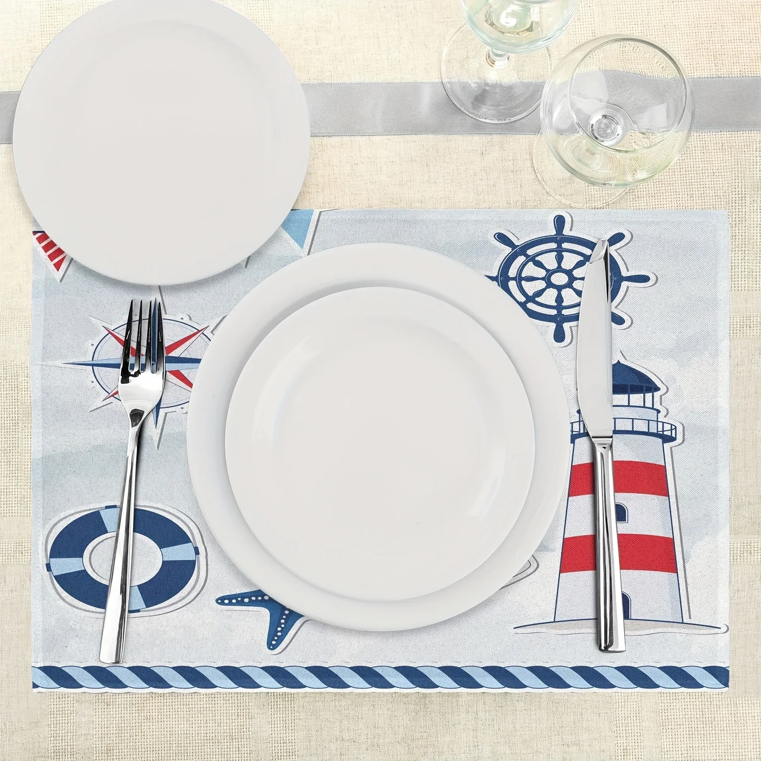 4pcs Summertime Theme Starfish Flags Placemats For Dining Table Spring & Summer Farmhouse Home Decor Elegant Kitchen Table Mats