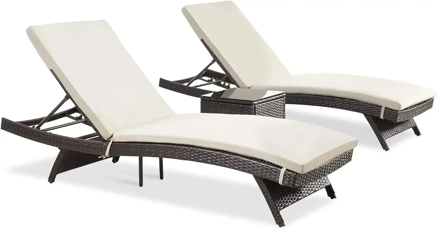 Pamapic Patio Chaise Lounge Set 3 Pieces with Adjustable Backrest and Removable Cushion, Outdoor Pool Chair