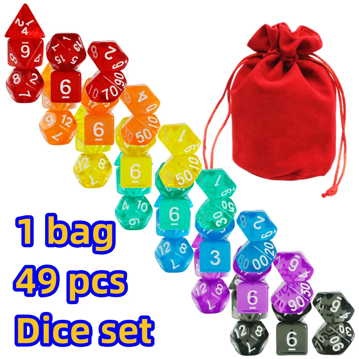 210/147/140/49PCS Dice ,Assorted Polyhedral Dice with Velvet Bag D4 D6 D8 D% D10 D12 D20,for DND Game  RPG Board Games Dice