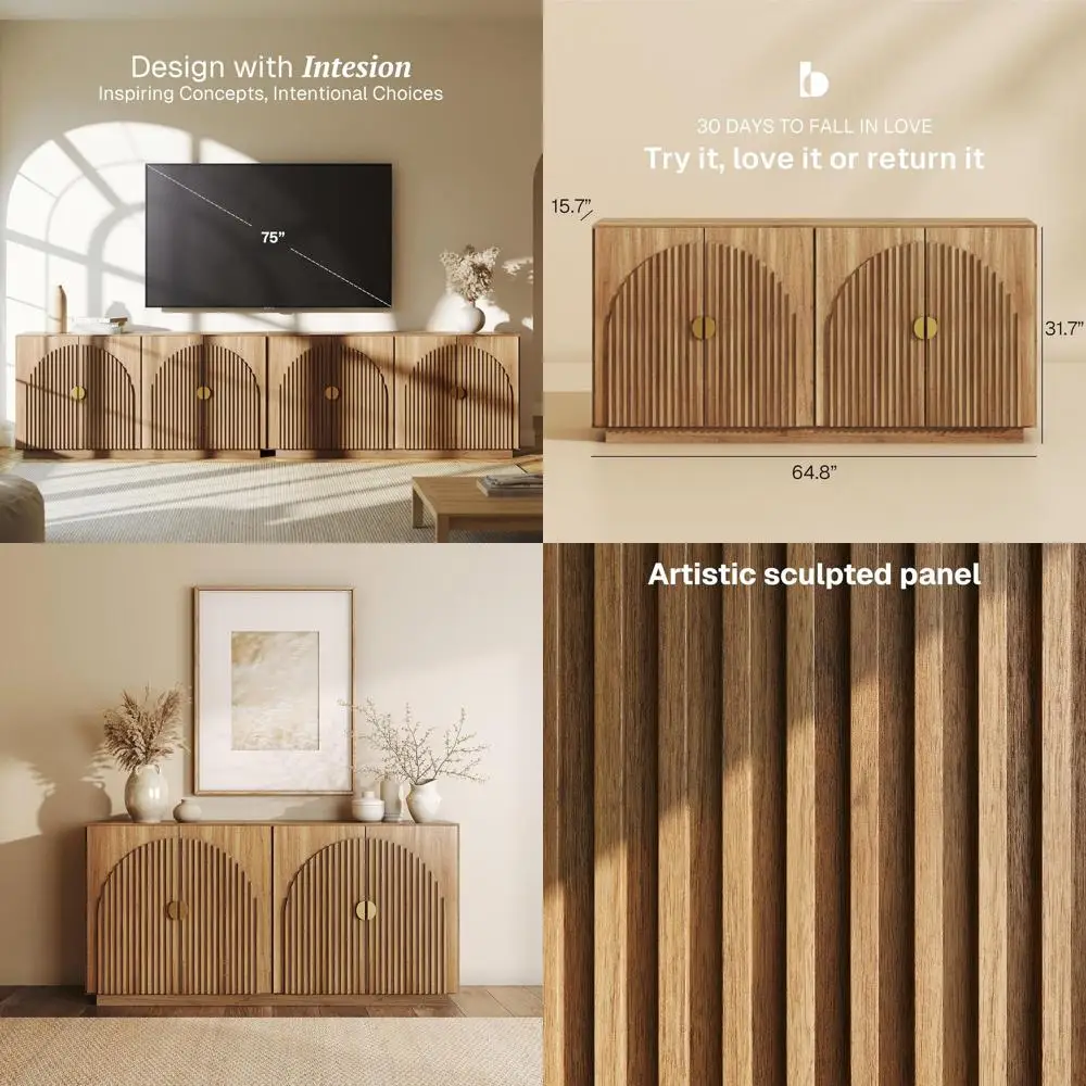 65 Symmetrisches Bogenförmiges Akzent-Sideboard mit Stauraum, Ideal für Große Ess- und Wohnbereiche