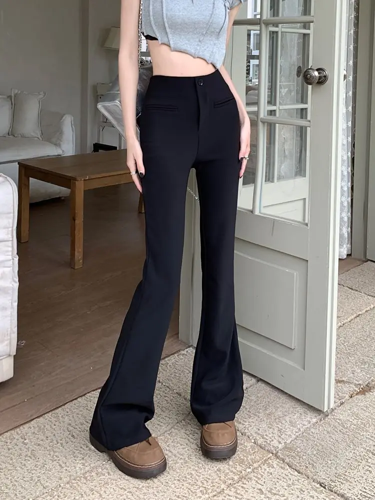 エレガントな白いフレアパンツ女性用蝶結びカジュアルパンツ韓国スタイル秋冬ハイウエスト TT1065