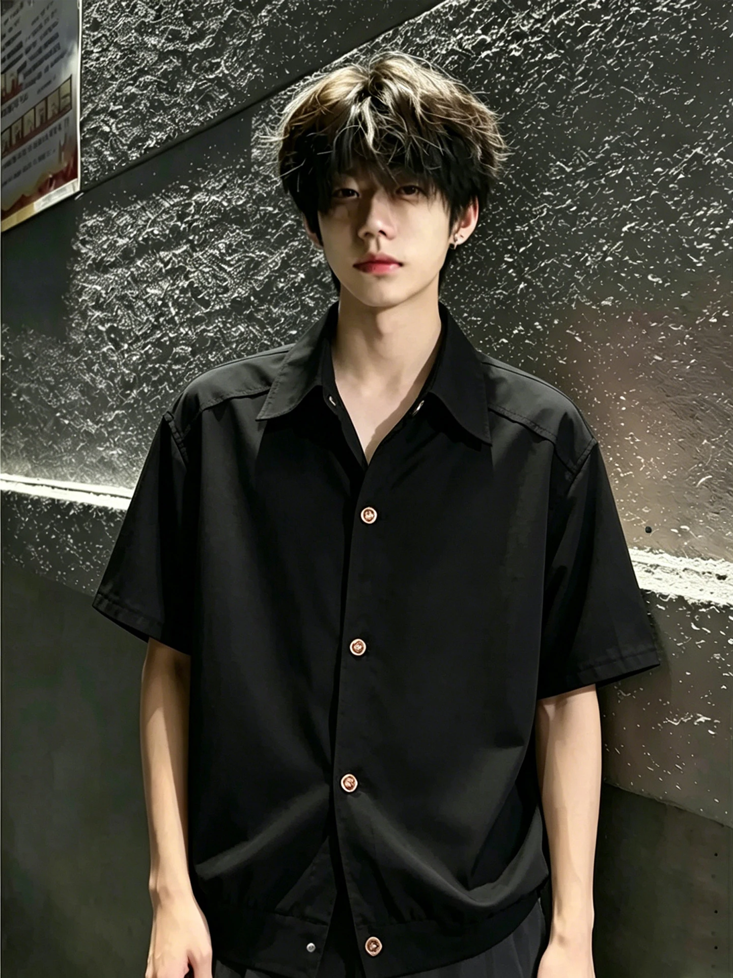 

High Intelligence Sensation Black Short Sleeve Men's Shirt Summer Advanced Design Shape Flip Collar Semi Sleeve Casual Shirt