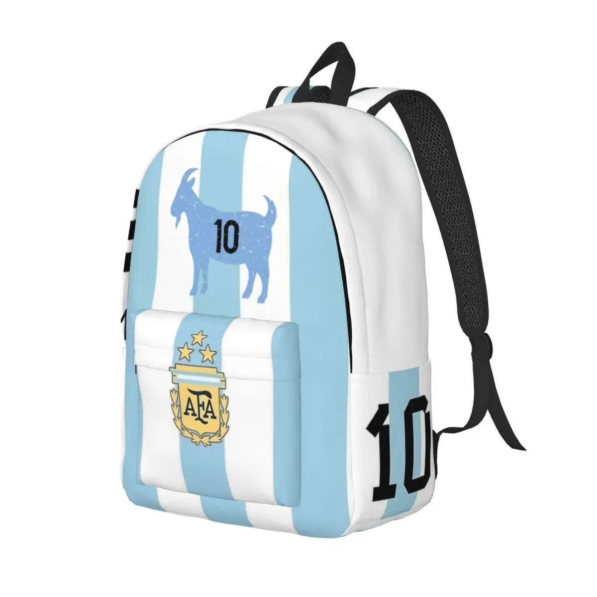 Argentina Goat 10 Soccer Fashion Backpack High School Hiking Travel Football Star Fan Daypack for Men Women College Sports Bag