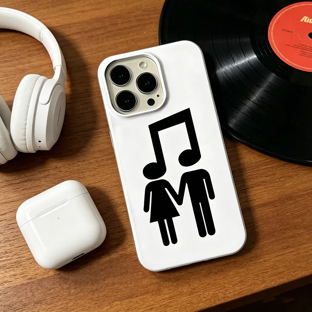 Capa de Celular Antipoeira com Design Abstrato de Arte Musical em Gel Branco Simples para iPhone 17 AIR 16 15 14 13 PRO MAX PLUS