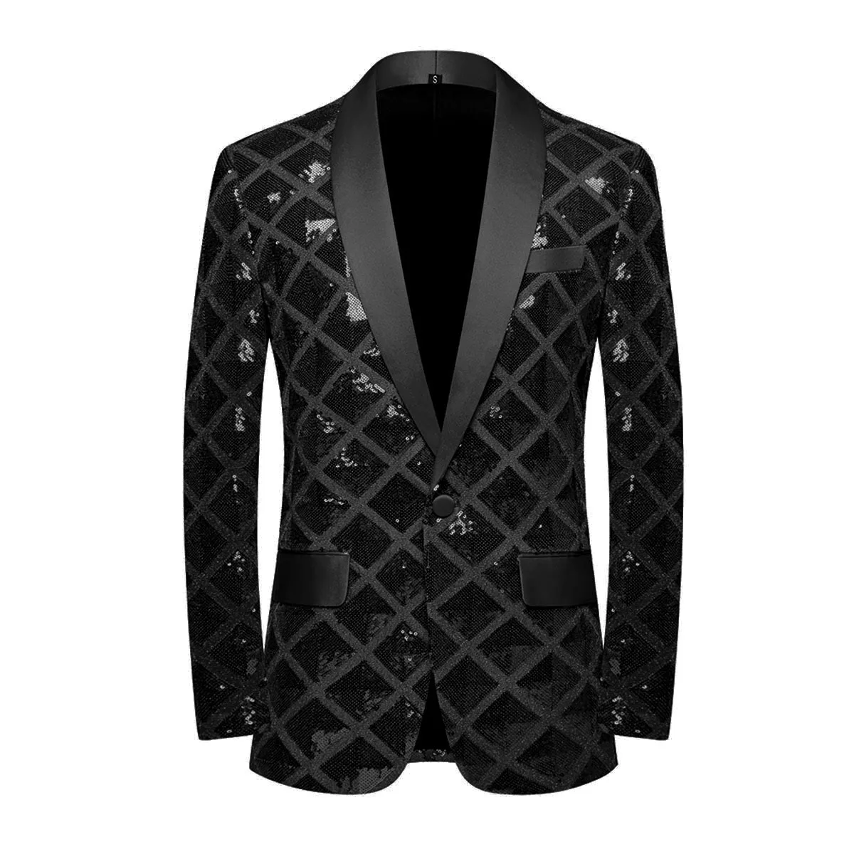 

Блестящий мужской пиджак с блестками для певца, формальный смокинг, пальто с шалью и лацканами на одной пуговице, тонкий пиджак для банкета, сценического выступления, костюм