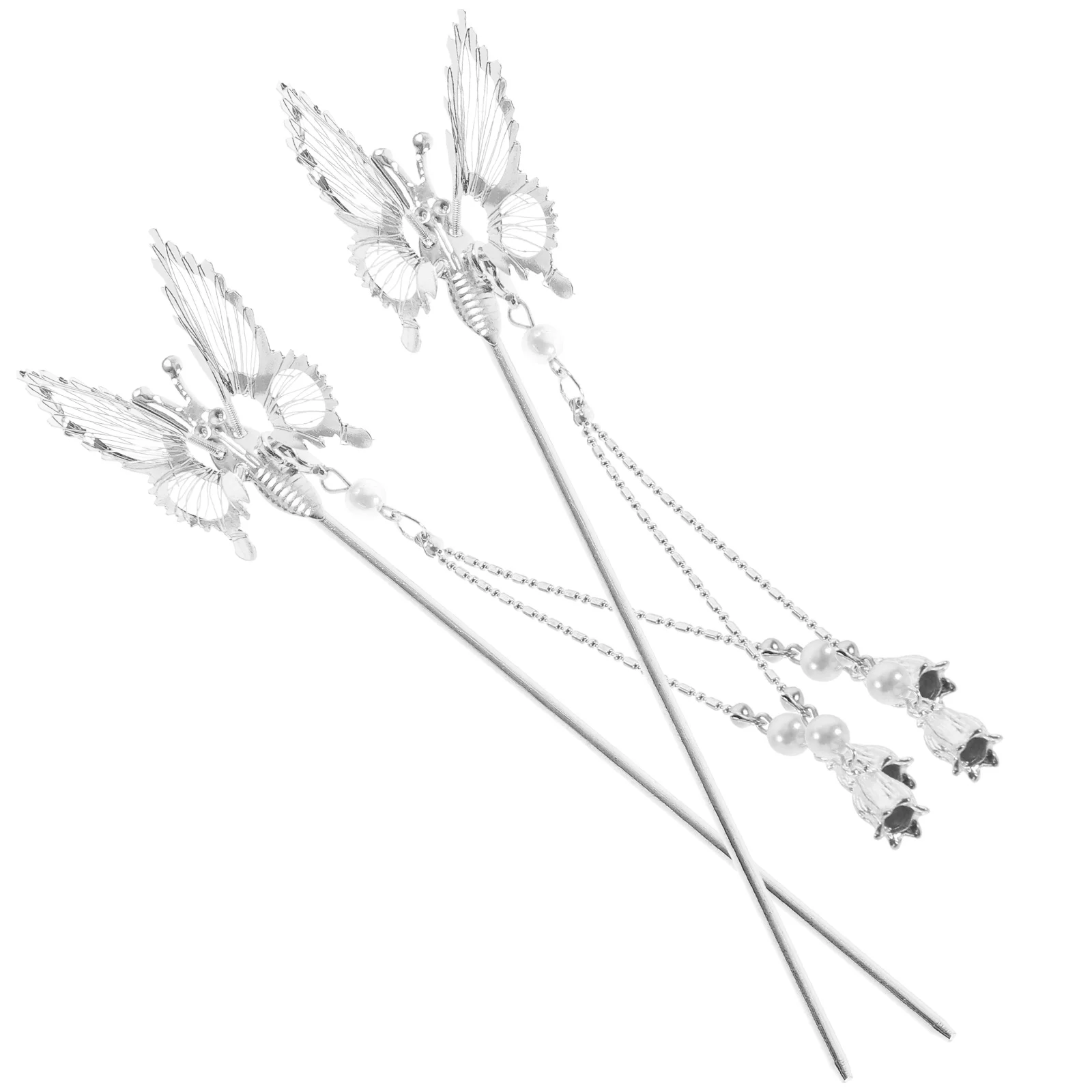 

2 Pcs Silver Hairpin Accessories Women Metal Butterfly Hair Chopsticks Vintage Bun Sticks Cheongsam Hair Bun Tools