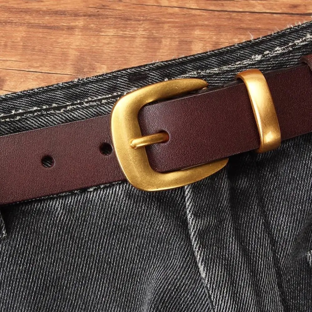 Zency Women's Top-Grain Cowhide Belt Genuine Leather Vintage Classic Pin Buckle Korean-Style Versatile for Jeans Dresses Coat