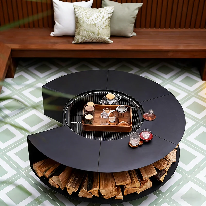 PANSEE BBQ Fire Resistance Backyard Wood/Gas/Atomization/Electronic/Alcohol Stove Core Custom 800mm Freestanding Fire Pit