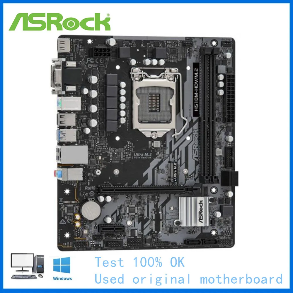 Imagem -03 - Placa-mãe Usado para Asrock H510m-hdv M.2 Placa-mãe Soquete Lga1200 Ddr4 Desktop Suporte 11400 10100f H510