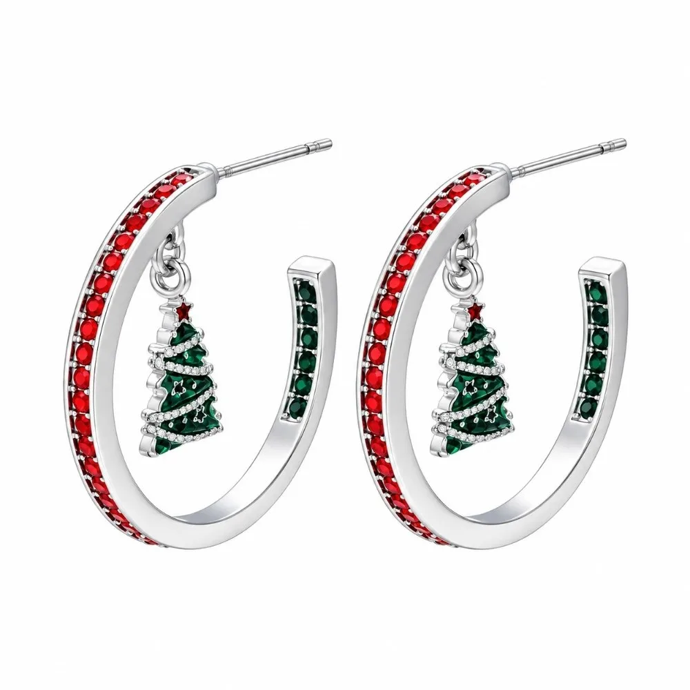 Luxury Style Christmas C Earrings Exquisite Gorgeous Appearance Winter Hoop Jewelry Hypoallergenic Vibrant Glaze