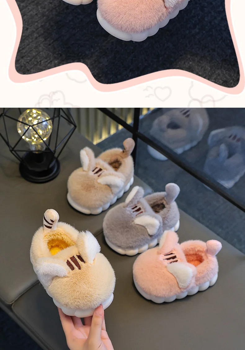 Kinder-Baumwollschuhe Winter Mädchen Cartoon Niedliche Fell-Warme Flauschige Hausschuhe Plüsch-Plateau Rutschfeste Memory-Schaum-Hausschuhe – Detail 8