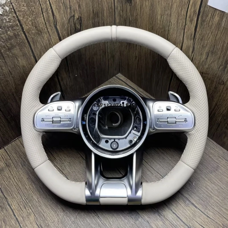 

Высококачественный бежевый кожаный чехол на руль автомобиля