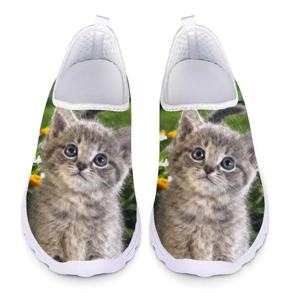 Kittens Cute Baby Cats Printed Spring Summer Mesh Sneakers Women Casual Flats Super Light Walking Female Flat Shoes