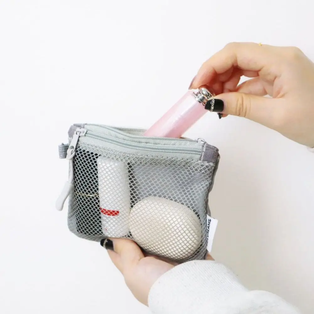 Double Zipper Mesh Storage Bag Large Capacity Double-layer Mini Makeup Pouch Square Visible Portable Coin Purse Cosmetic
