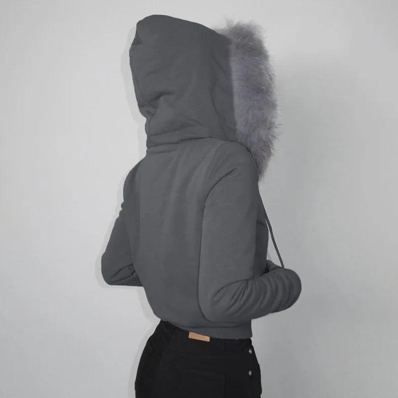 Y2K Zip up hoodie Women Goth Faux Fur Collar Hooded Hoodies Fashion Sweatshirts Vintage Hip Hop Streetwear Punk Loose Jacket