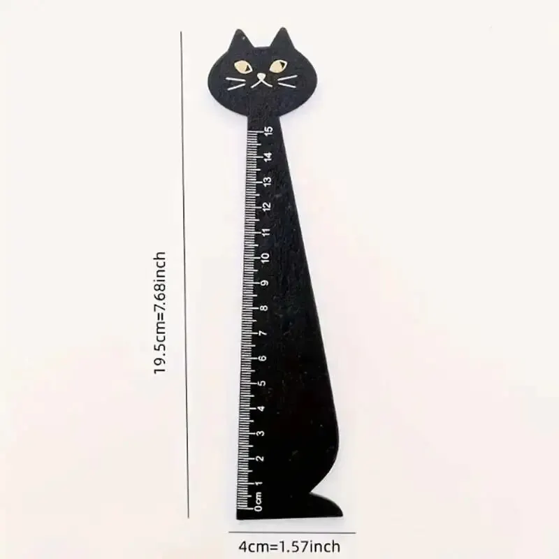 Creative Cartoon Cat Ruler Cat Drawing Ruler Cute Wooden Ruler Eco-friendly Retro Stationery Ruler Learning Supplies