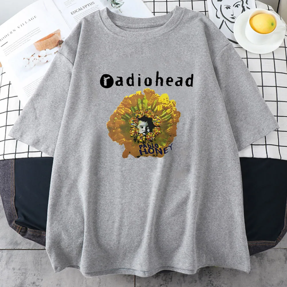 Radiohead-T-shirt en coton pour femme, avec bande de musique, impression graphique de dessin animé, vintage, hip hop, harajuku