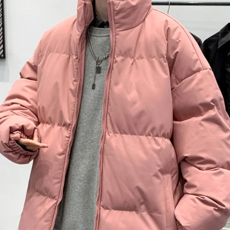 Parkas homens mais veludo mais grosso cor sólida manter quente alta rua bolsos com zíper outono inverno solto moda casacos all-match chique