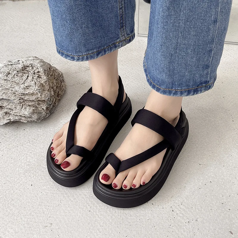 

Women Platform Sandals Flat Flip Flops Summer Beach Sexy Casual shoes Cross Peep Toe Ladies Shoes Fashion Woman Black Sandals