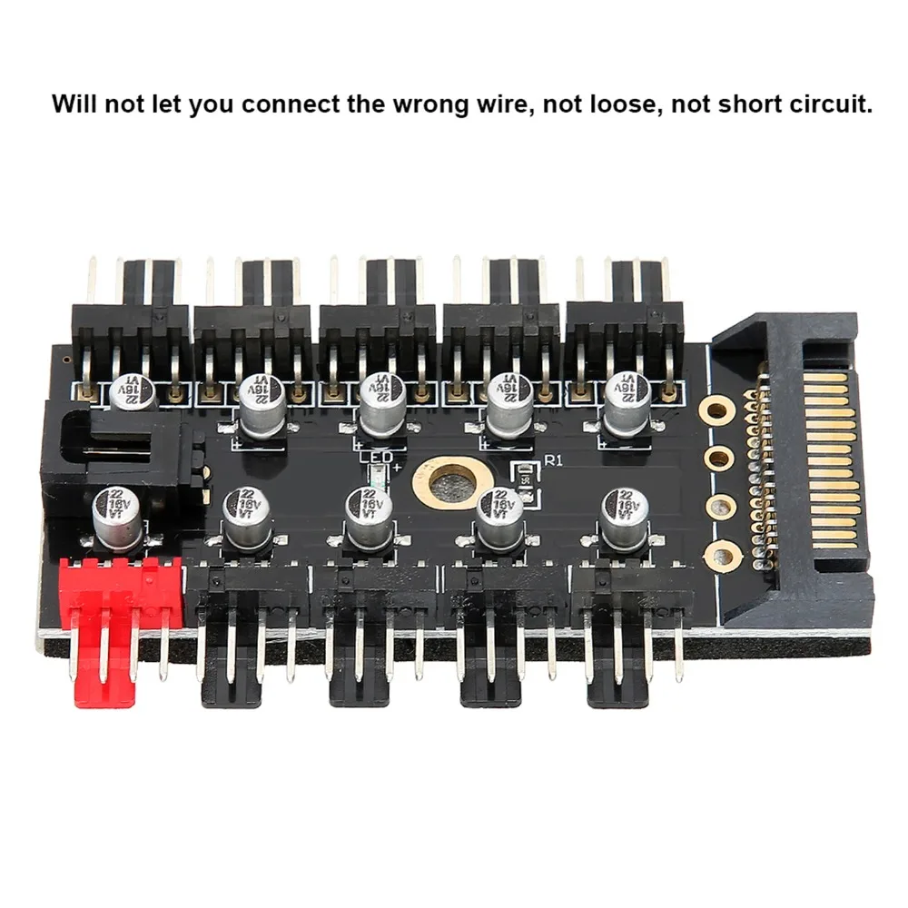 Portable 4Pin PC Chassis Fan Hub SATAs Interface 10 Port Computer Temperature Regulator Fan Control Board Computer Case