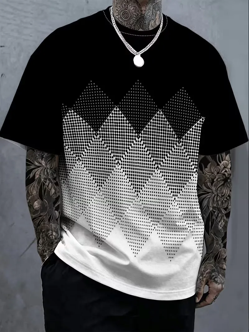 2026 summer men's new short sleeved round neck T-shirt, 3D printed simple and fashionable casual men's top