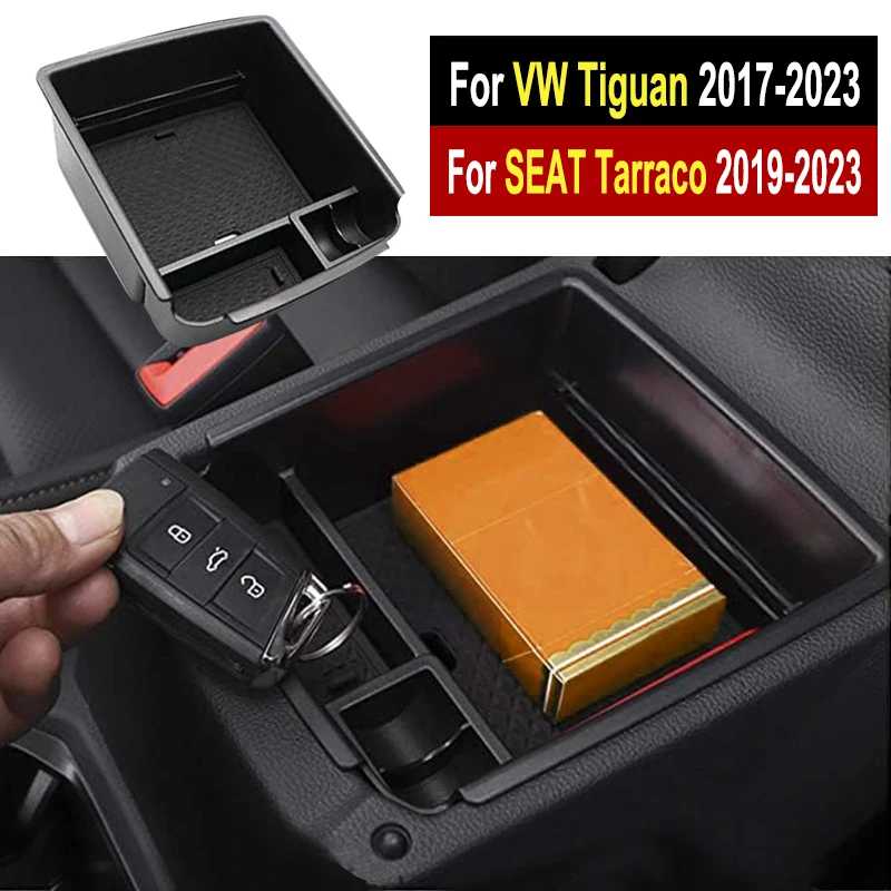 Car Storage Box For VW TIGUAN MK2 SEAT TARRACO FR Volkswagen TAOS Center Console Armrest Storage Organizer Interior Accessories