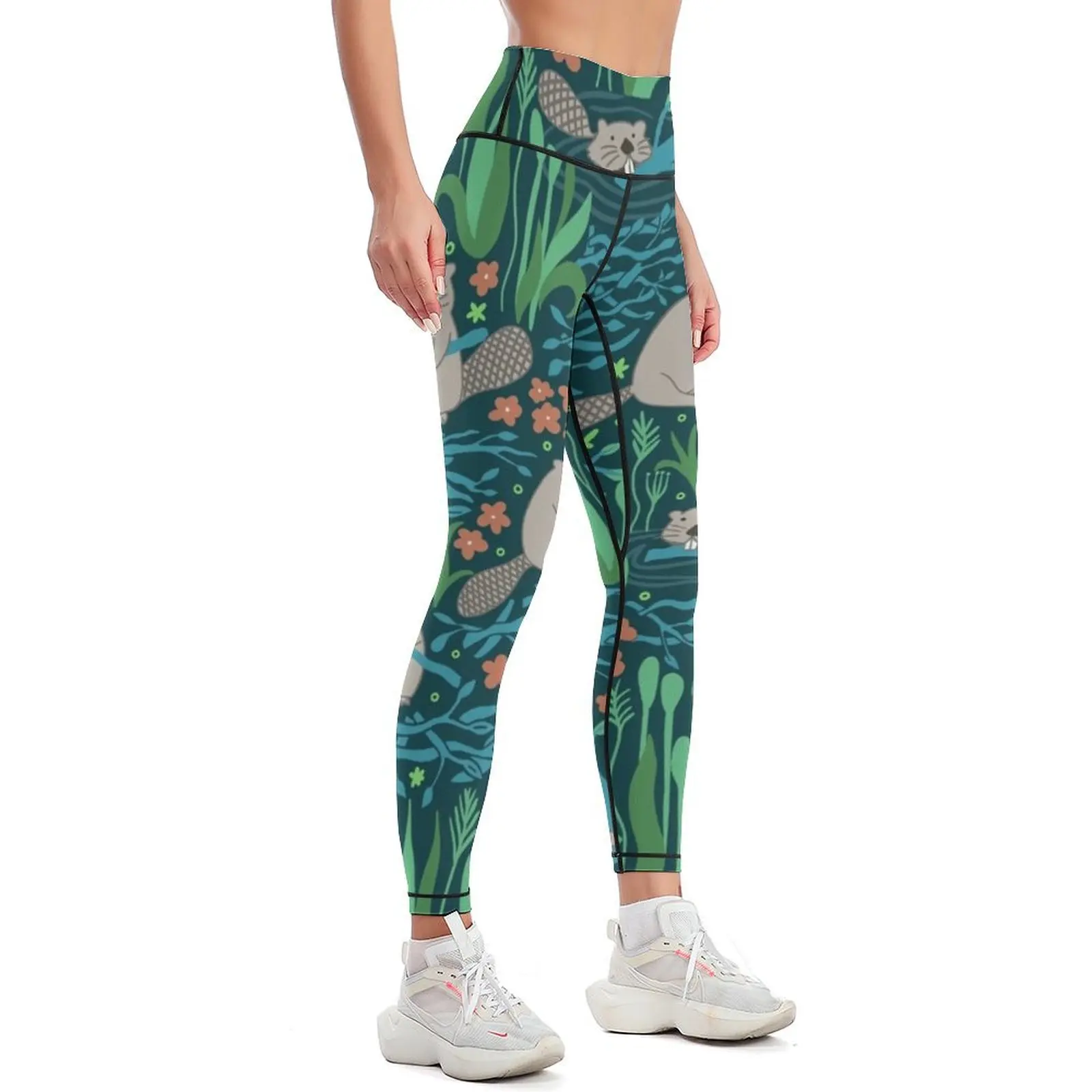 Busy Dam Beavers - dark Leggings jogging pants sports tennis for for physical flared Womens Leggings