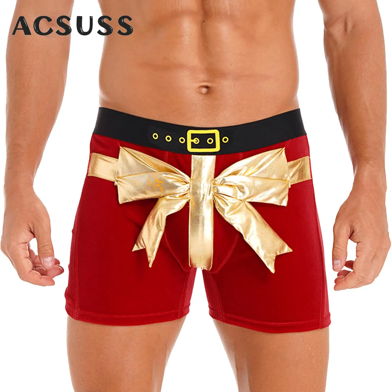 Men Velvet Boxer Shorts Christmas Costume Santa Claus Xmas Holiday Party Panties Briefs Low Rise Flannel Underwear Nightwear