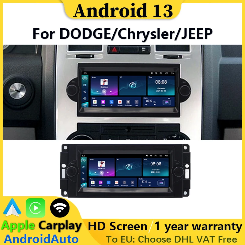 Radio con GPS para coche, reproductor Multimedia Universal con Android 13, DVD, vídeo, Carplay con cable, Wifi, para Dodge Chrysler Jeep