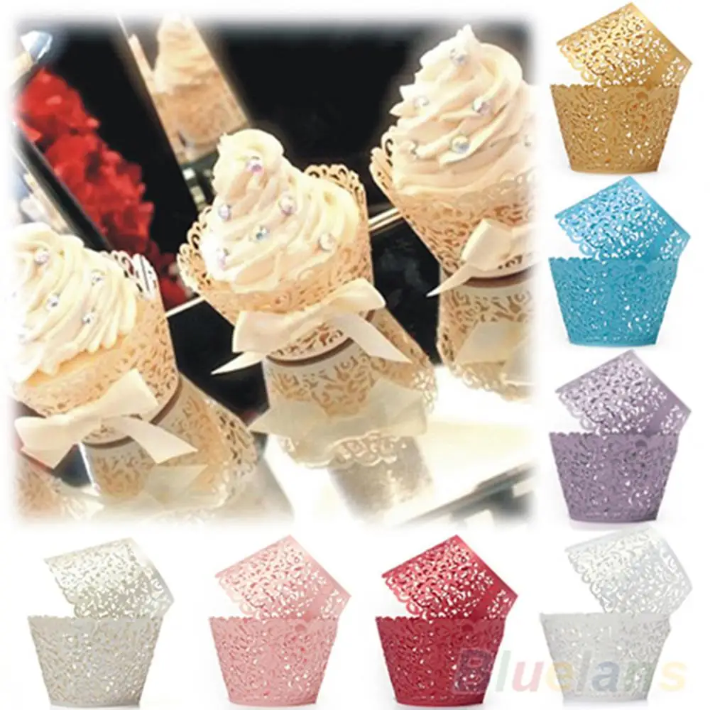 12pcs Hollow Out Cupcake Liners Paper Cup Cake Baking Cup Muffin Cases Wedding Birthday Baby Shower Vine Decor Wrap Cupcake Case