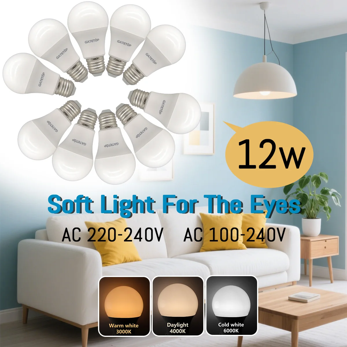 

1-10PCS Hight Quality RA80 E27 Light Bulbs LED Bulb 12W AC 110V 220V Cool Lighting Daylight for Home Derection Lamp Bombilla Led