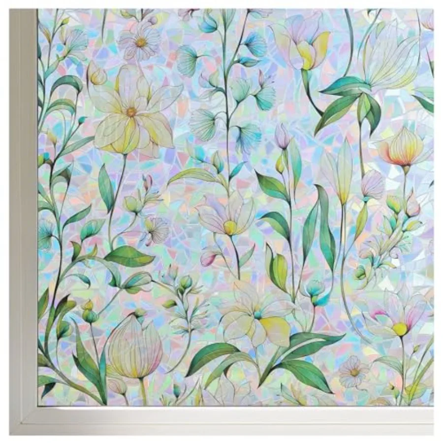 

Window Privacy Film Stain Glass Film Flowers Window Film Window Clings Non-Adhesive Reusable Decorative for Home