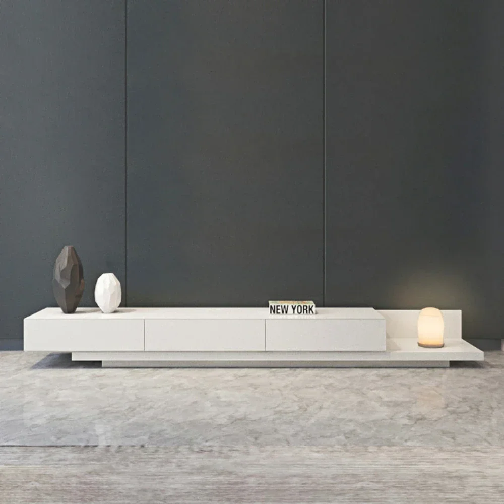 

White TV Stand Coffee Table Combination Minimalist Retractable New