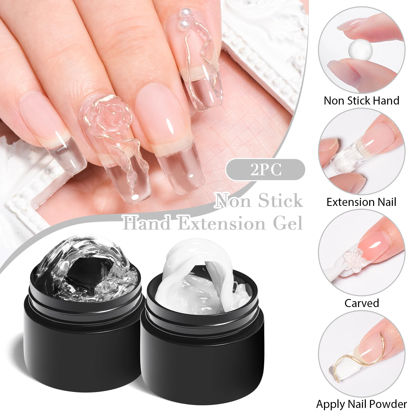 2pcs Non-Stick Hand Extension Gel Nail Polish Set 3D Shaping/Sculpting/Carving UV/LED Gel Milky Jelly Hard Gel Nail Supplies DIY