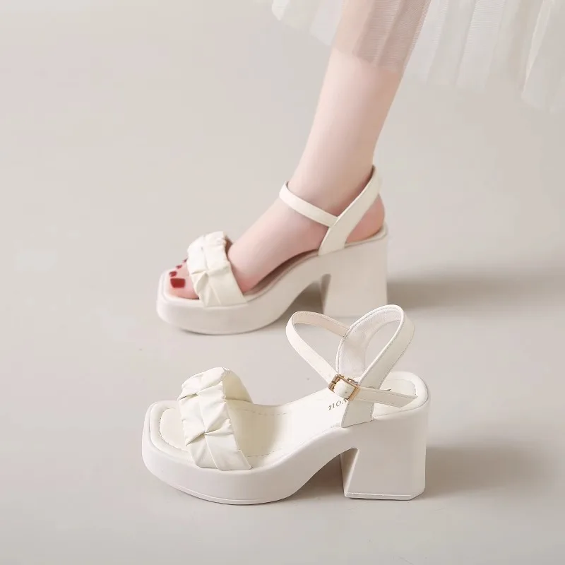 Sandalias de Tacón ueso de Moda para Mujer, Verano, Nuevas, Transpirables, de Corte Bajo, Material PU, Estilo Coreano, Plat...