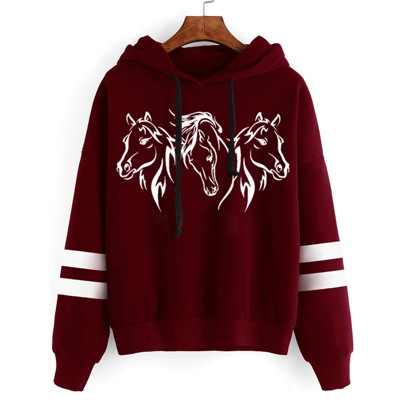 Y2k Fashion Hoodies Graphic Three Cool Horse Female Long Sleeve Casual High Street Fashion Trend Harajuku Hoody Horse Sweatshirt