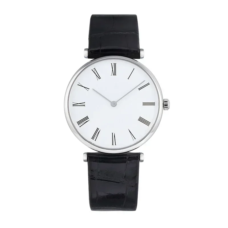 

Luxury New Mens Womens Quartz Watch Casual Black Leather White Rome Dial Reloj Hombre