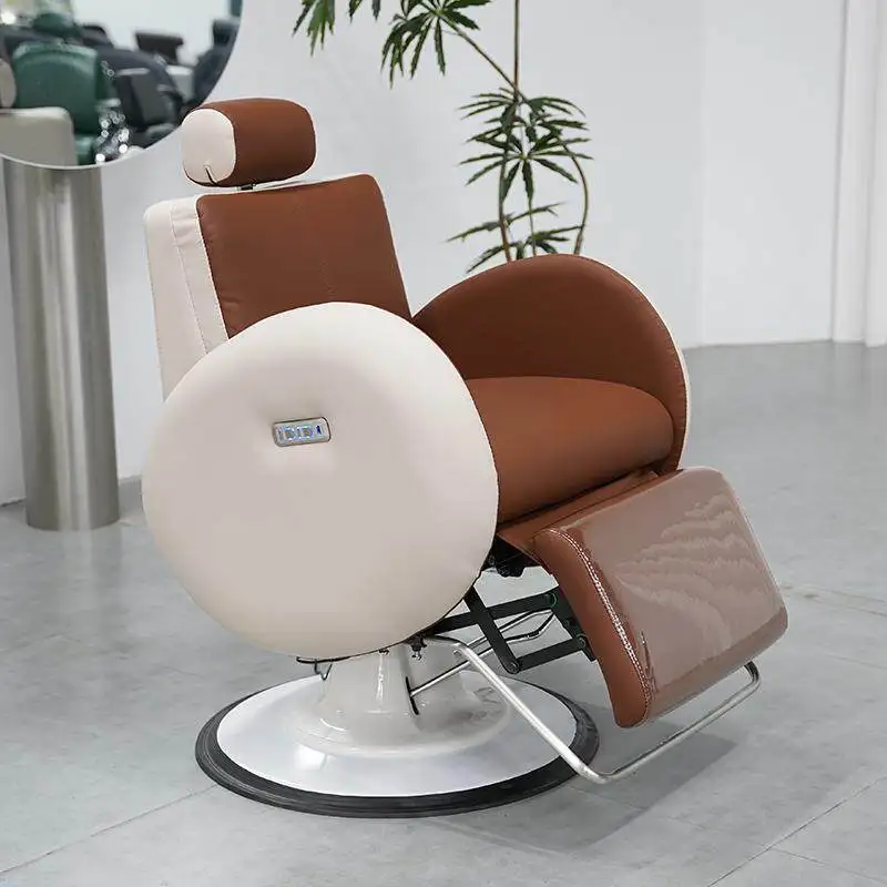 Professional Electric Ergonomic Barber Chair For Salons Hair Centers Stainless Steel Frame Leather Seat Scalp Treatment